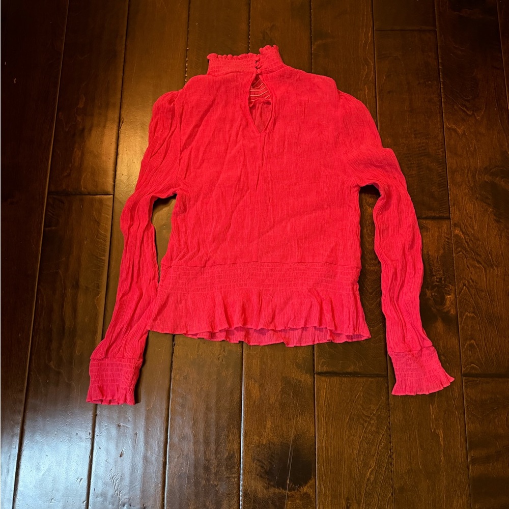 Lucy Paris Vibrant Red Long Sleeve Blouse Turtleneck